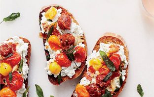 Roasted Tomato Bruschetta with Pancetta and Ricotta