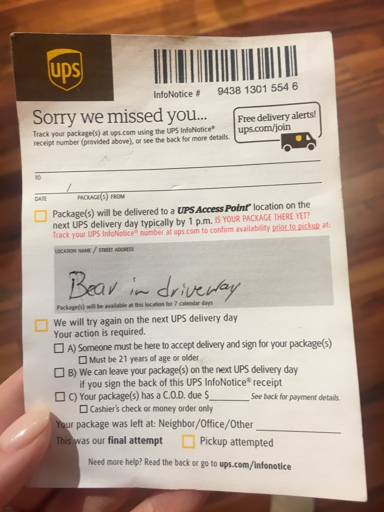 Ups tracking info notice